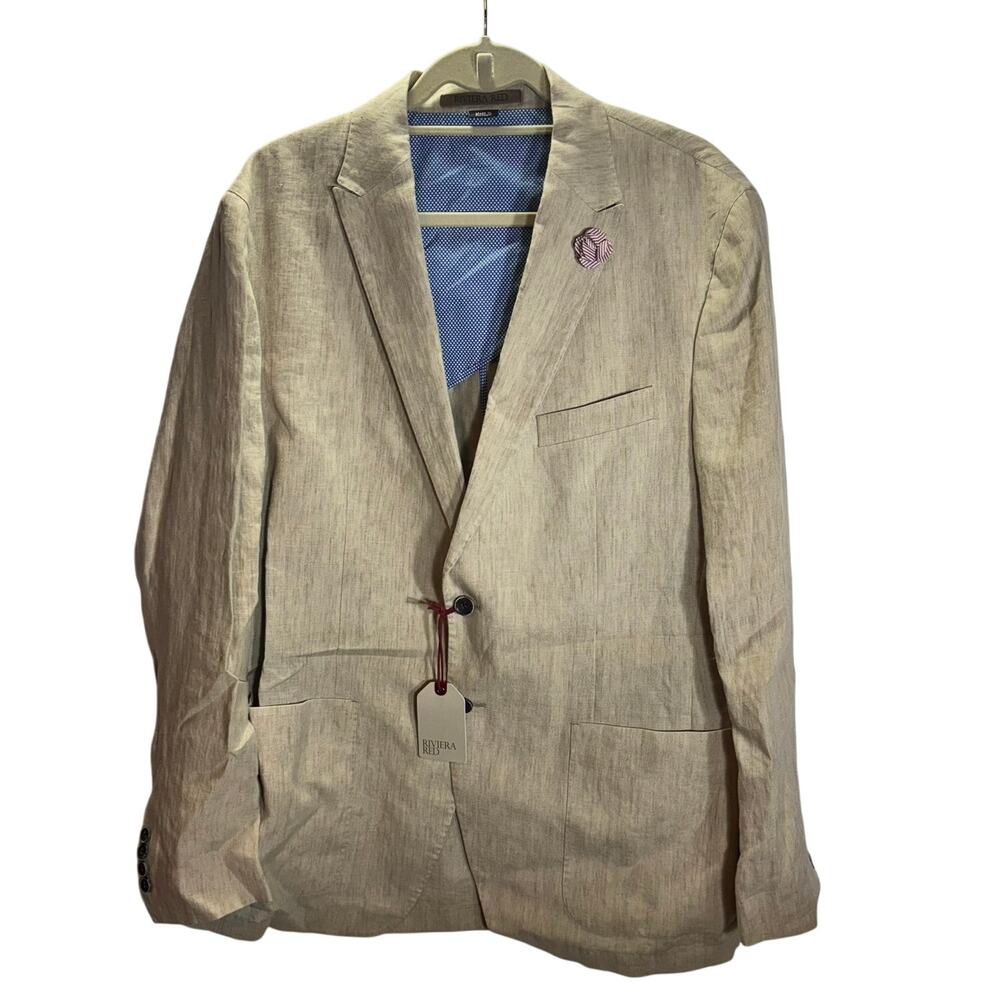 Riviera Red Linen Blend Blazer Jacket Tan 44 Santana SPJ NWT Made in Portugal